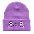 Lila Strickmütze mit lustiger Cartoon-Froschaugen-Stickerei für Herren und Damen - Lila