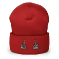 Hip-Hop Strickmütze in leuchtendem Rot mit Skelettfinger-Stickerei auf dem Umschlag - Einheitsgröße / Rot