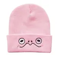 Pink knitted beanie with cartoon eyes embroidery for winter fashion style - Pink