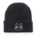 Schwarze Strickmütze mit süßer böser Katze Stickerei, warme Hip-Hop Mütze für Damen und Herren - Verstellbar / Wütende Katze Stil (Schwarz)