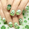Green St. Patrick's Day press-on nails with windmill landscapes and shamrock patterns - Green Landscape Windmill Style (YS806)