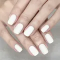 Short square matte white press-on nails with minimalist design for daily wear - Ys231 (without Tools)