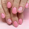 Short glossy press-on nails with pink and white wave stripes for daily wear decoration - Pink White Oblique Stripe Wave Pattern Style (YS273)