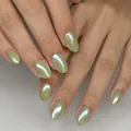 Lime green pearlescent short oval press-on nails with metallic glossy finish - 32 Pieces/Pack / Cat Eye Pearl Green (YS2622-9)