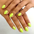 Vibrant neon green oval press-on nails with glossy pearl finish for women - 32 Pieces/Pack / Fluorescent Green (YS2622-17)
