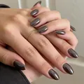 Glossy dark brown short oval press-on nails with shiny finish for a sophisticated look - 32 Pieces/Pack / Deep Coffee (YS2622-7)