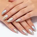 Almond holographic cat-eye press-on nails with blue pink aurora metallic finish - 32 Pieces/Pack / Laser Aurora Color (YS2622-25)