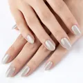 Glossy cream white cat-eye press-on nails in short oval shape for a natural elegant look - 32 Pieces/Pack / Light Gray (YS2622-21)