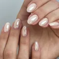 Elegant pearl almond press-on nails in nude champagne color with a glossy finish - 32 Pieces/Pack / Milk White (YS2622-18)