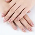 Pink blush cat-eye short oval press-on nails with high-end shimmer effect on hands - 32 Pieces/Pack / Blush Pink (YS2622-20)