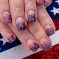 Short French Independence Day press-on nails with red, white, and blue glitter gradient - French Red White Blue Gradient Glitter (YS609)