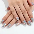 Holographic silver cat eye press-on nails in short round shape with rainbow shimmer - 32 Pieces/Pack / Magic Chrome Silver (YS2622-14)
