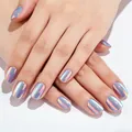 Short square holographic cat-eye press-on nails with blue and purple shimmer - Without Tools / Aurora Iridescent Style (YS2622-31)