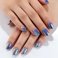 Short round aurora cat eye press-on nails in iridescent blue with metallic finish - 32 Pieces/Pack / Magic Aurora Blue (YS2622-13)