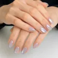 Short oval press-on nails in dusty purple cat eye finish with elegant glossy shine - 32 Pieces/Pack / Light Gray Purple (YS2622-19)