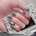 Glossy silver mirror finish press-on nails set with metallic square shape for women - Boxed (No Tools) / Silver (M02)