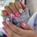 Set unghie finte French lucide corte con sorrisi e motivi a cuore per donne - Ys101 (senza Attrezzi)