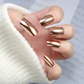 Glossy rose gold metallic press-on nails with a reflective mirror finish in square shape - Boxed (No Tools) / Rose Gold (MO9)