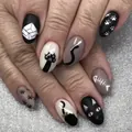Unghie finte a artiglio di gatto scure in bianco e nero con motivi di gattini - Design Cartone Animato Tema Gatto (YS099)