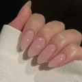 Short oval glossy jelly pink press-on nails set with seamless natural mirror finish - Short Almond Shape / Pink (YS145)