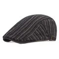 Berretto piatto in denim nero a righe per uomo e donna con fibbia regolabile in metallo bronzo - Regolabile / Nero