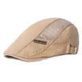 Detail of khaki mesh beret featuring breathable side panels and leather brand label - Adjustable / Khaki