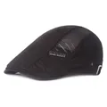 Black mesh breathable ivy cap for men with side logo and adjustable metal buckle - Adjustable / Black