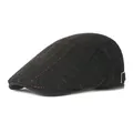 Classic black plaid flat cap with adjustable metal buckle in British retro style - Adjustable / Black
