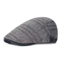 Classic gray plaid beret cap with orange check patterns and adjustable metal side buckle - Adjustable / Gray