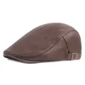 Klassische dunkelbraune Leder-Schiebermütze für Herren mit Metallschnalle und Nähten - Verstellbar / Kaffeebraun