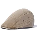 Vue latérale détaillée d'un béret marron clair montrant la texture toile et les coutures - Réglable / Kaki