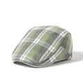 Detailed view of the plaid newsboy cap showing green and grey tartan pattern texture - Adjustable / Green