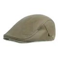 Men's vintage dark khaki leather flat cap with adjustable metal side buckle - Adjustable / Army Green