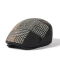 Casquette gavroche d'hiver en laine avec patchwork de tweed et style rétro anglais - M / Gris