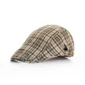 Klassieke geruite platte pet met verstelbare bronzen gesp en retro patroon - Eén maat / Khaki