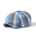 Classic blue plaid newsboy cap with vintage British style octagonal crown for men and women - One Size 56-59cm / Blue