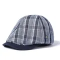 Gorra estilo británico a cuadros azules con visera lisa y pequeño logo metálico - Ajustable / Azul marino
