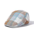 Vintage plaid flat cap in sky blue and brown check pattern for men and women - Adjustable / Coffee