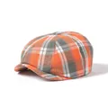 Klassische orange-graue Schirmmütze mit Karomuster im britischen Retro-Stil für Damen - Einheitsgröße 56-59cm / Orange