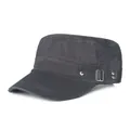 Casquette militaire en coton noir avec boucle métallique et détails de clous robustes - Réglable / Gris
