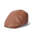 Classic dark brown PU leather flat cap with vintage British style and textured finish - Adjustable / Coffee