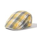 Classic British style plaid flat cap in yellow and grey textured fabric for men and women - Adjustable / Yellow