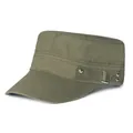 Detalle de gorra militar de algodón verde oliva con hebilla metálica y correa lateral - Ajustable / Verde Militar