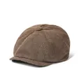 Classic brown herringbone newsboy cap for men with retro octagonal design and wool texture - One Size / Coffee