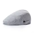 Classic grey textured knit flat cap for men with adjustable side metal buckle detail - Adjuster Buckle / Light Gray
