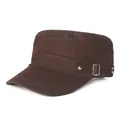 Detalle de gorra militar de algodón marrón oscuro con correa lateral y hebilla de ajuste - Ajustable / café