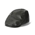 Close-up of black PU leather ivy cap showing detailed lychee texture and stitching - Adjustable / Black