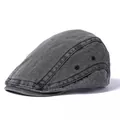 Béret rétro en denim délavé gris foncé avec œillets d'aération métalliques élégants - Réglable / Noir