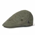 Béret en coton vert armée pour hommes et femmes avec broderie vintage et boucle métallique - Taille Unique/Réglable / Vert Militaire