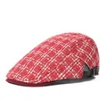 Béret à carreaux rouge en tweed de laine avec lanières réglables pour l'hiver - Réglable / Rouge